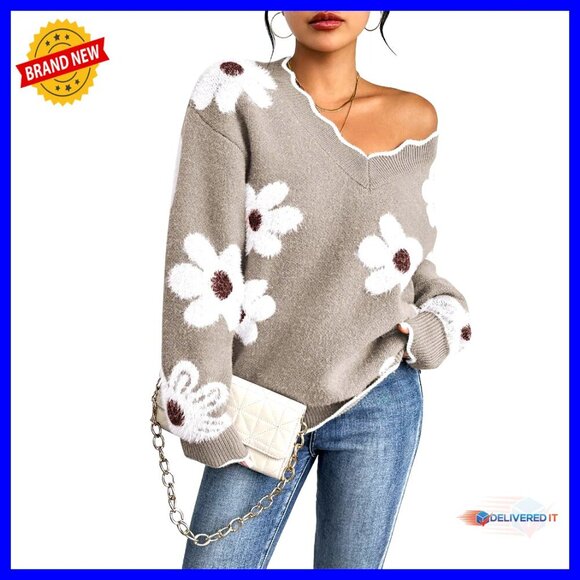Sweaters - Oversized V-Neck Chunky Knit Pullover Sweater Fuzzy Long Sleeve Top